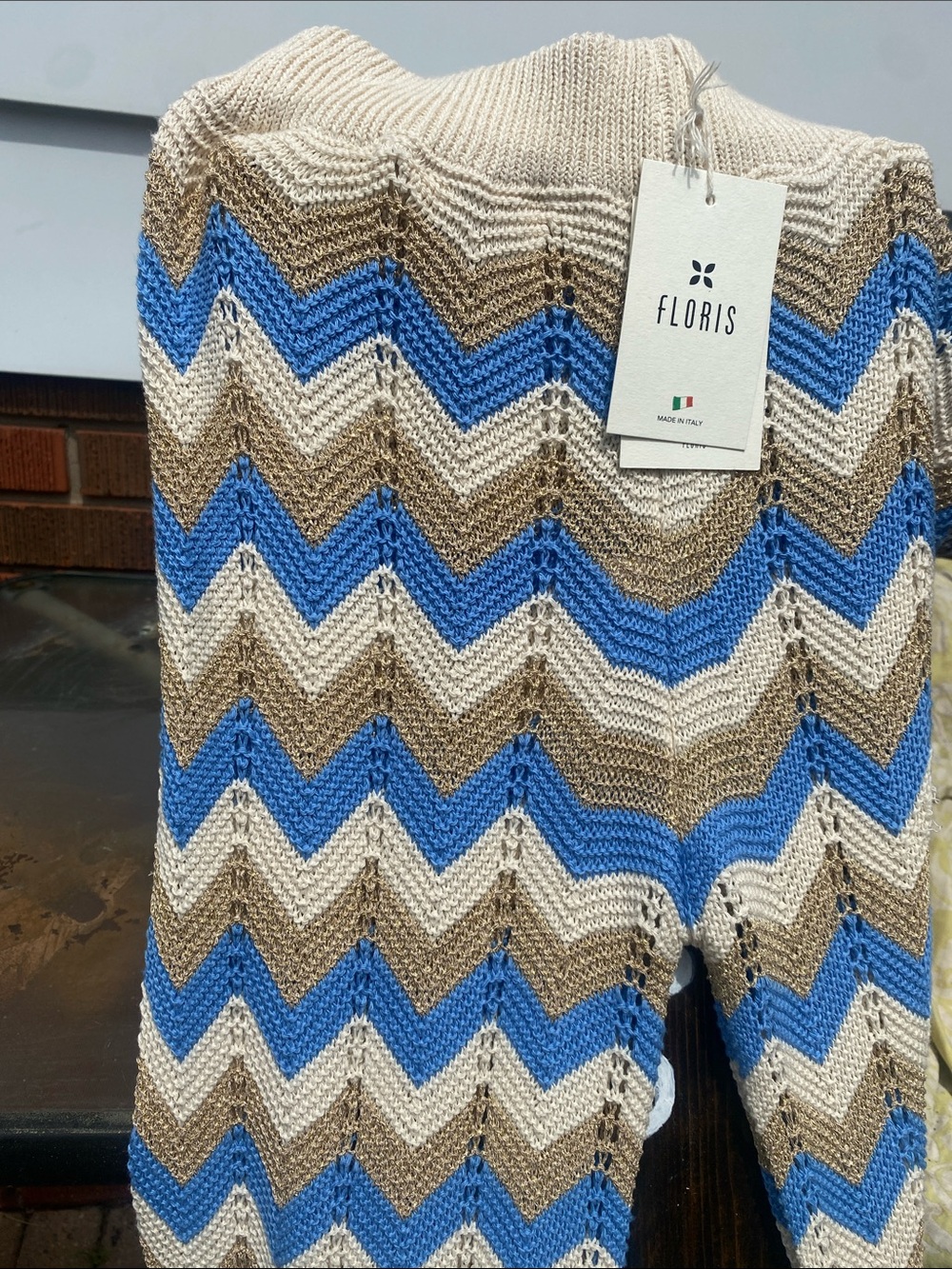 Women's Cream & Blue Knit Pants - Picture 2 of 12